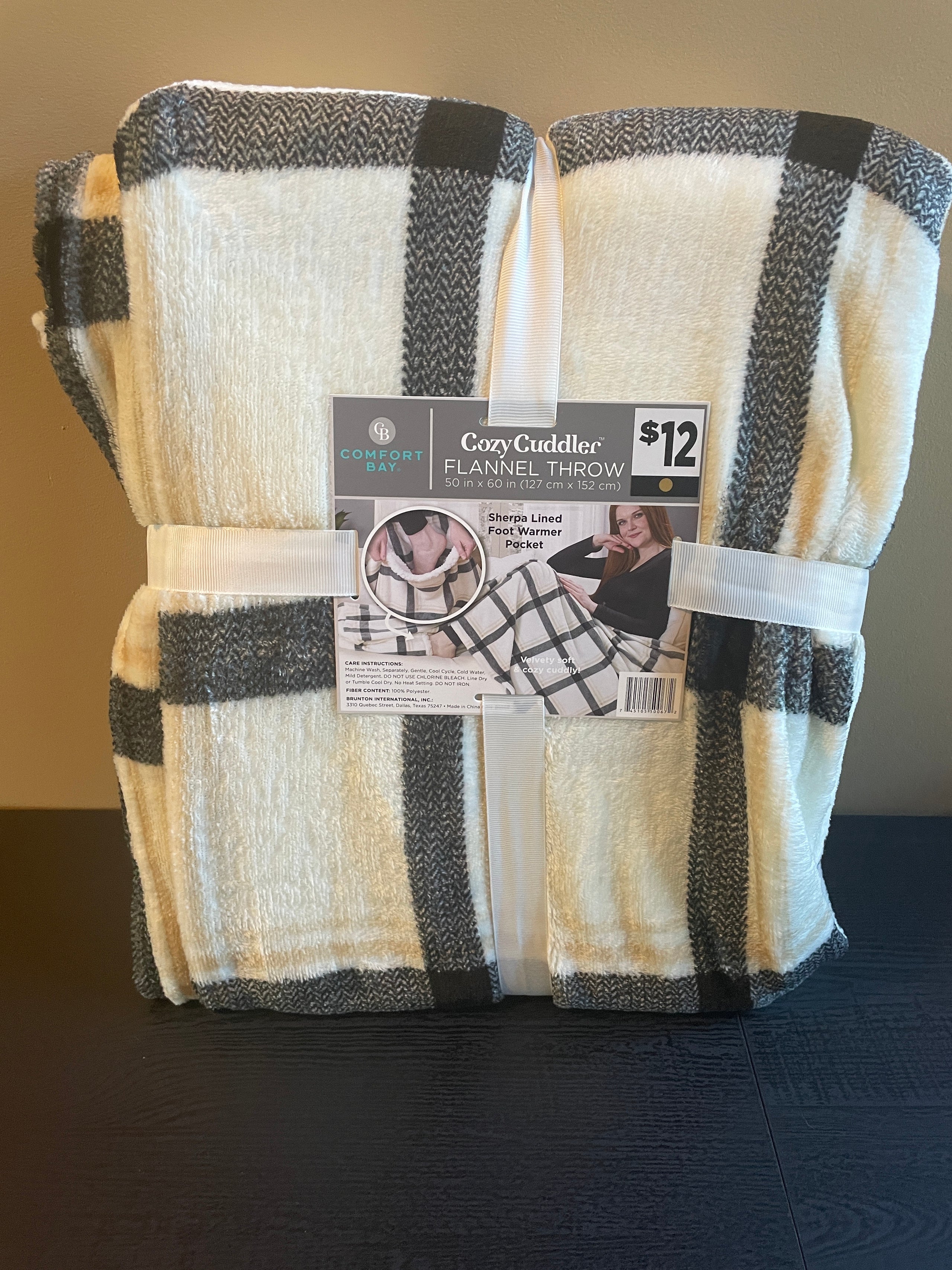 Comfort Bay Cozy Cuddler Flannel Throw Black Stripped 50 in x 60